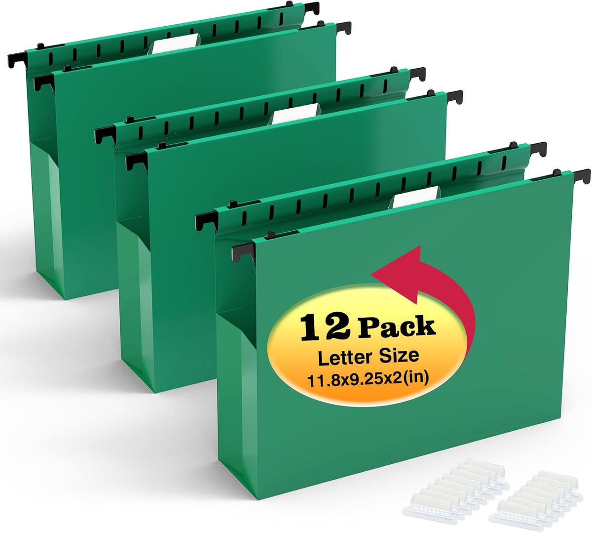 Carpetas colgantes de plástico de capacidad adicional, paquete de 12 carpetas colgantes expandibles reforzadas, tamaño carta, bolsillo de acordeón, expansión resistente de 2 pulgadas