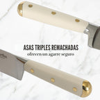 Martha Stewart Lockton - Juego de 16 cuchillos de chef de acero inoxidable de alto carbono forjados, bloque de madera de acacia, asas triples remachadas, lino blanco y dorado