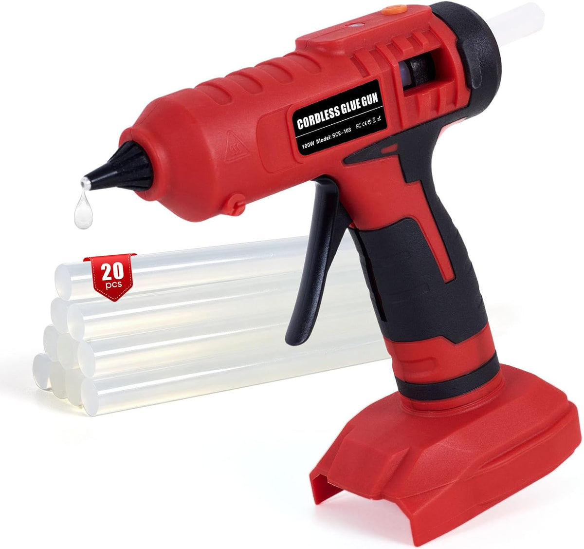 Pistola de pegamento caliente inalámbrica de 100 W, compatible con baterías Craftsman V20, kit de pistola de pegamento antigoteo de calentamiento rápido de tamaño completo con 20 barras de pegamento