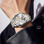Reloj OLEVS Skeleton para Hombre Automático de Negocios Lujo con Diamante, Reloj Automático de Carga, Reloj de Pulsera con Calendario de Acero Inoxidable