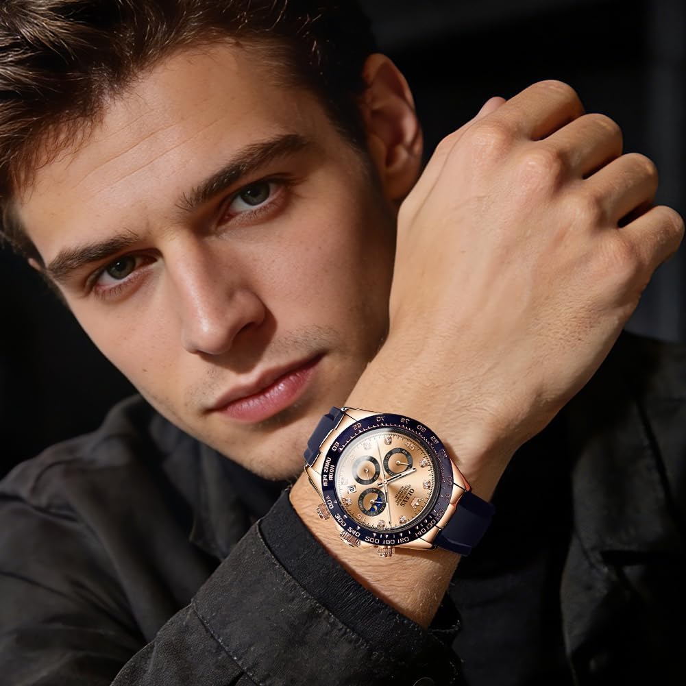 OLEVS Relojes Cronógrafo Masculinos de Moda Empresarial Analógico Quartz Reloj de Pulsera para Hombre, Cinturón de Silicona a prueba de agua con Luminiscente, Calendario