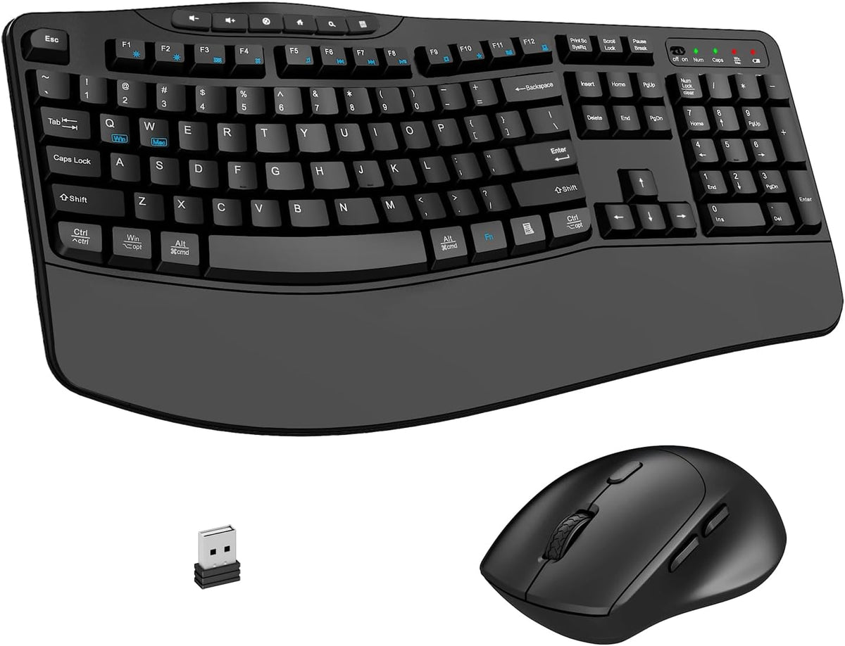 Combo de teclado y mouse inalámbricos, teclado ergonómico con 6 tec...
