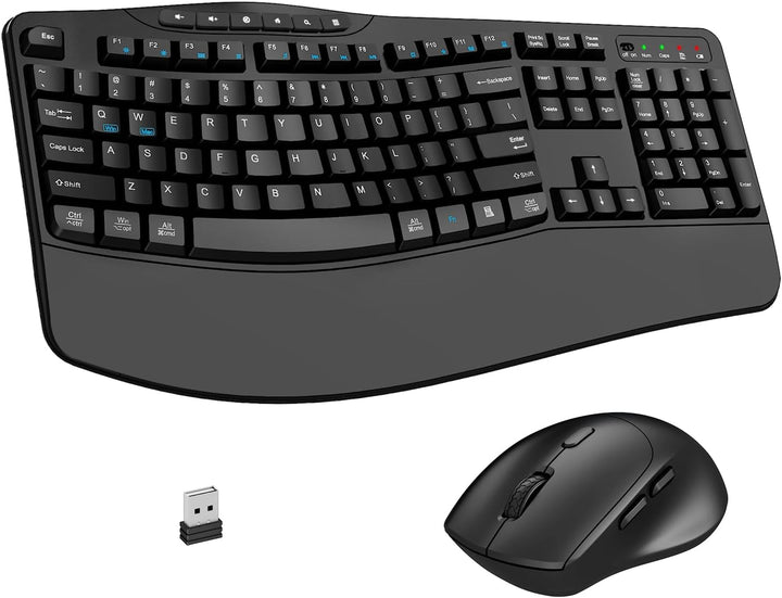 Combo de teclado y mouse inalámbricos, teclado ergonómico con 6 tec...