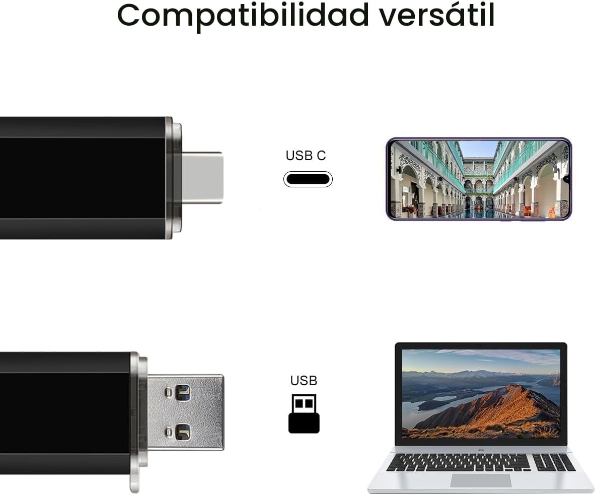 Paquete de 2 Unidades Flash USB C de 128GB Unidad Flash Dual Tipo C...
