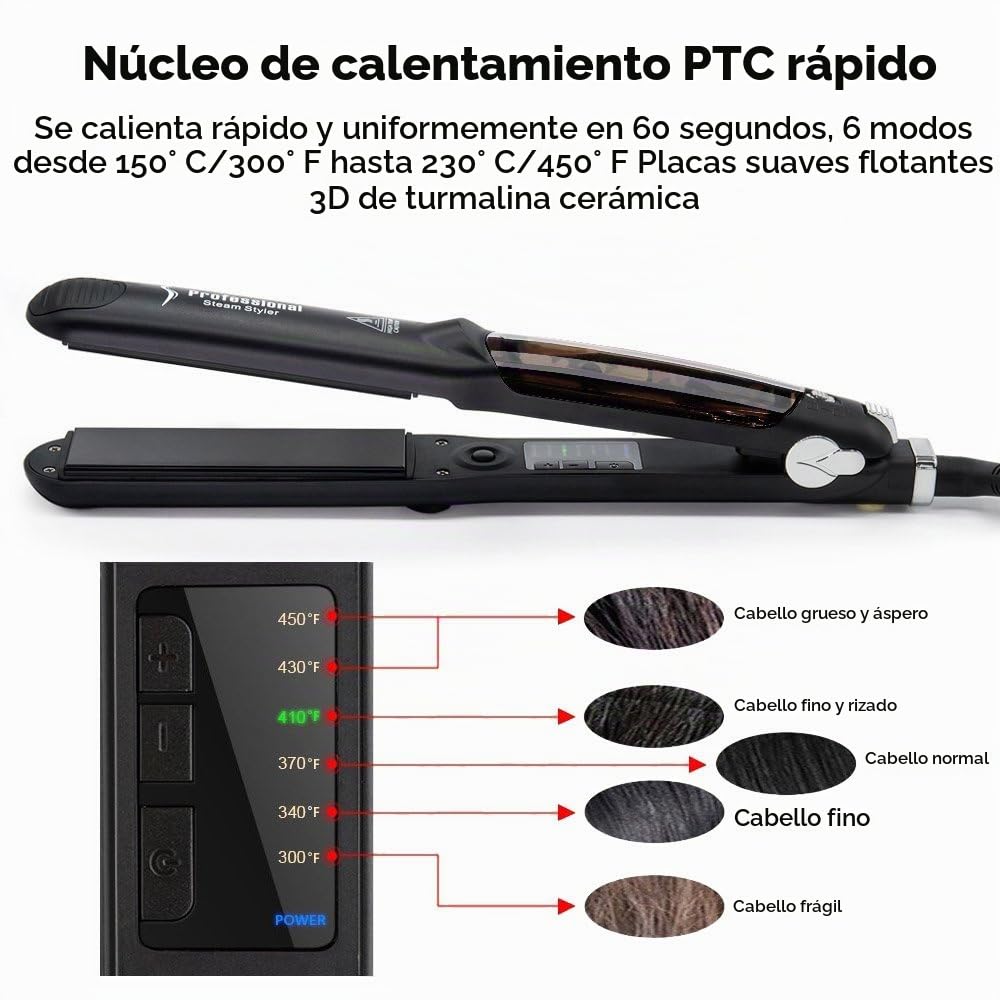Plancha de pelo profesional de turmalina de cerámica 2 en 1, planch...
