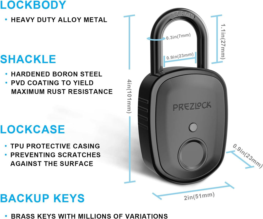 Prezlock Candado de huellas dactilares con respaldo de