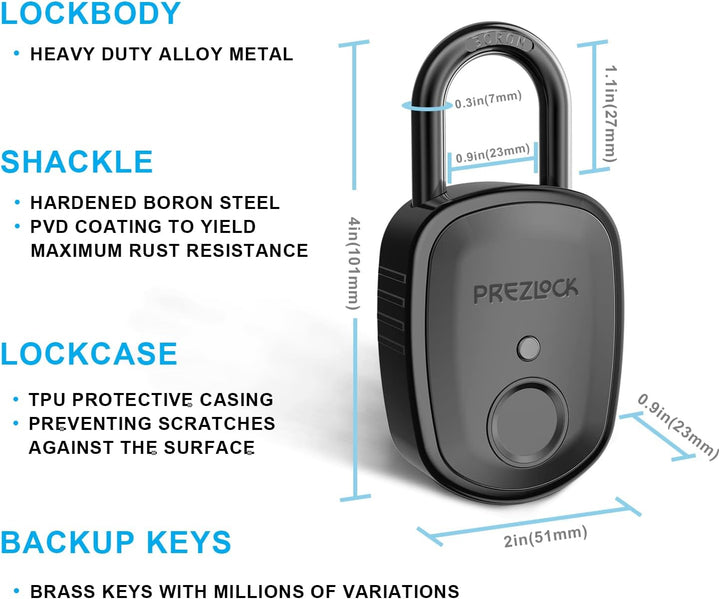 Prezlock Candado de huellas dactilares con respaldo de