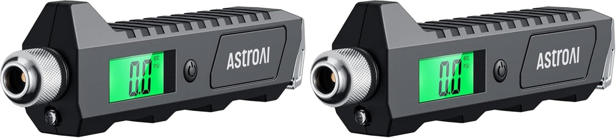 AstroAI Medidor digital de presión de neumáticos, 230 PSI, 4 ajustes, resistente para coche y bicicleta con linterna LCD retroiluminada más grande y antideslizante, negro (paquete de 2)