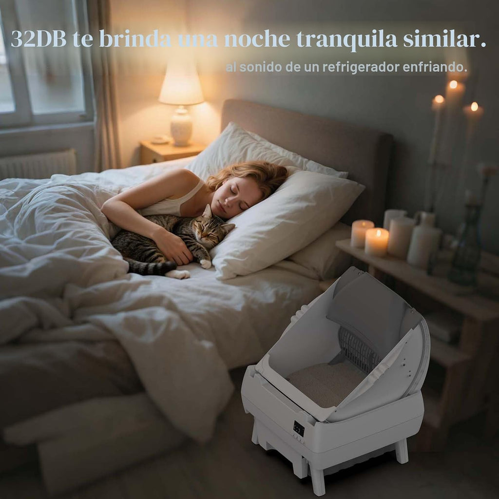 Caja de arena automática para gatos, control de aplicación, diseño abierto, monitor de salud inteligente, adecuado para gatos medianos y gatitos, seguridad antipellizcos, funcionamiento