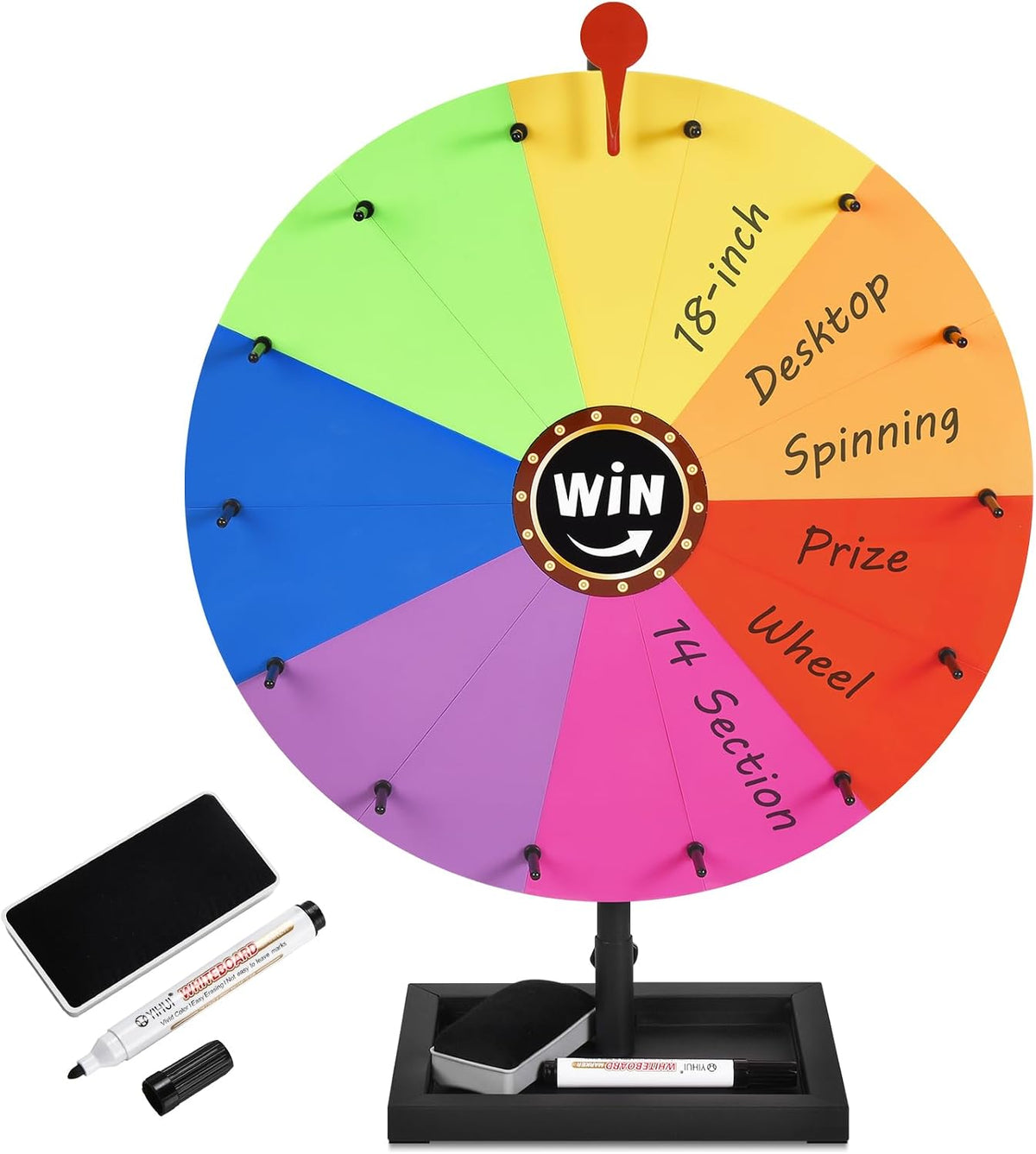 Rueda de Premio de 18 pulgadas para mesa, Giratorio de Rueda de Premios con Base y Base de Almacenamiento, con una Rueda de Premios con 14 secciones de color personalizables. Adecuado para juegos de fiesta, juegos en familia (Lleno)