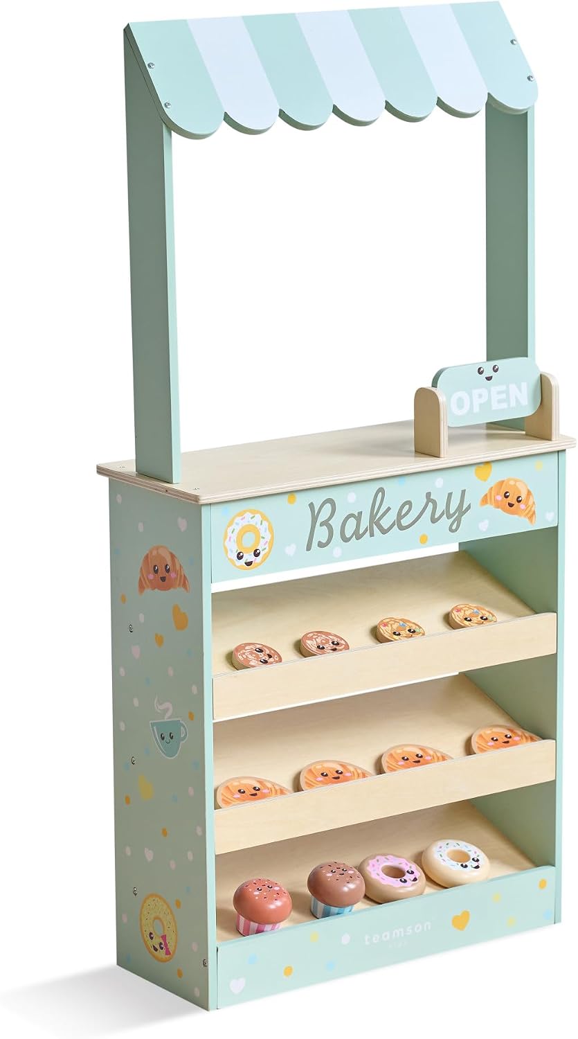 Teamson Kids Jolly Pals Wooden Bakery Market Stand para Kids Ages 3+