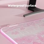 Alfombrilla de mouse para juegos LED RGB rosa, almohadilla brillante de 14 modos, alfombrilla de mouse extragrande para juegos, goma impermeable antideslizante, linda alfombrilla Sakura extendida para teclado grande y alfombrilla de mouse para jugadores