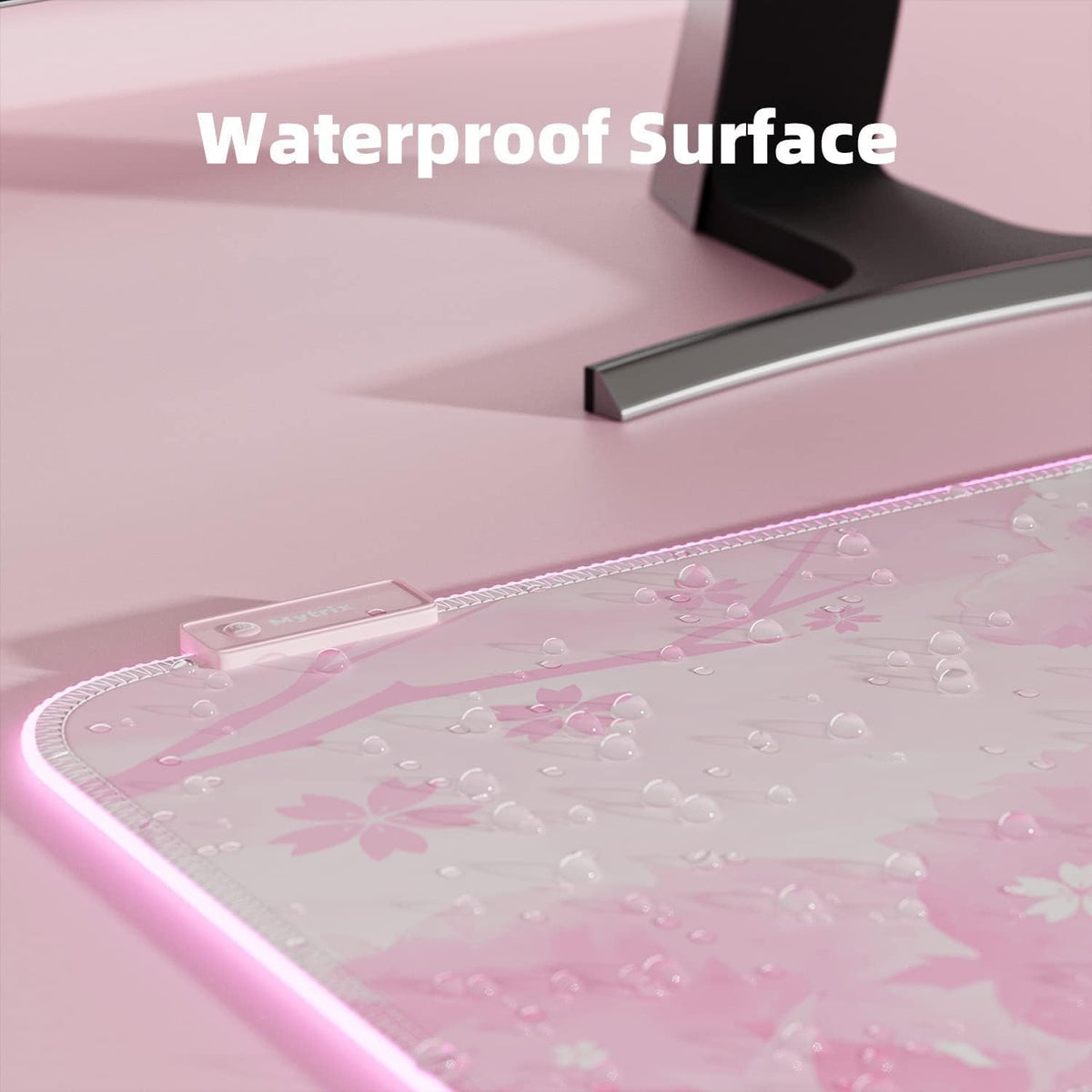 Alfombrilla de mouse para juegos LED RGB rosa, almohadilla brillante de 14 modos, alfombrilla de mouse extragrande para juegos, goma impermeable antideslizante, linda alfombrilla Sakura extendida para teclado grande y alfombrilla de mouse para jugadores