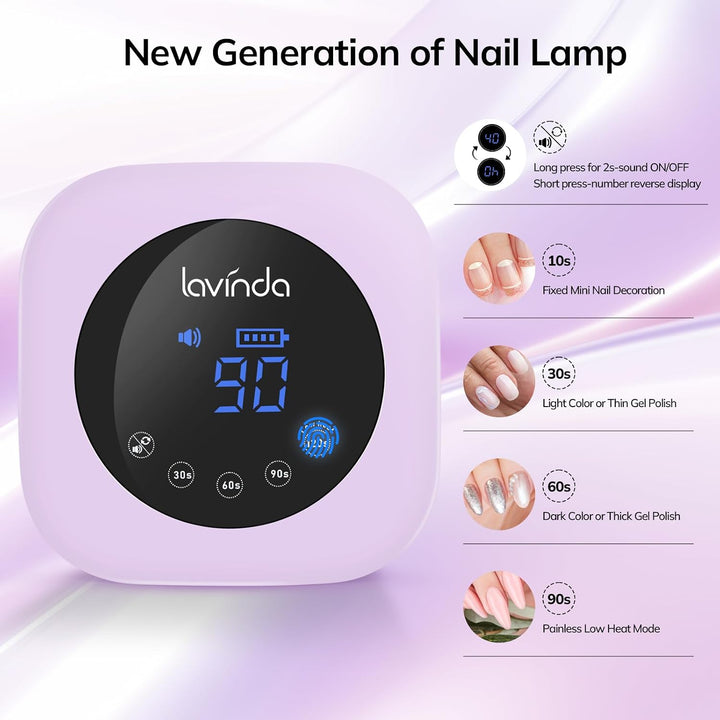Lavinda Lámpara LED de uñas de 54 W, recargable e inalámbrica, luz...