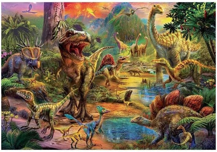 Educa - Land of Dinosaurs - Rompecabezas de 1000 piezas - Pegamento para rompecabezas incluido - La imagen completa mide 26.8 x 18.9 pulgadas - A partir de 14 años (17655)