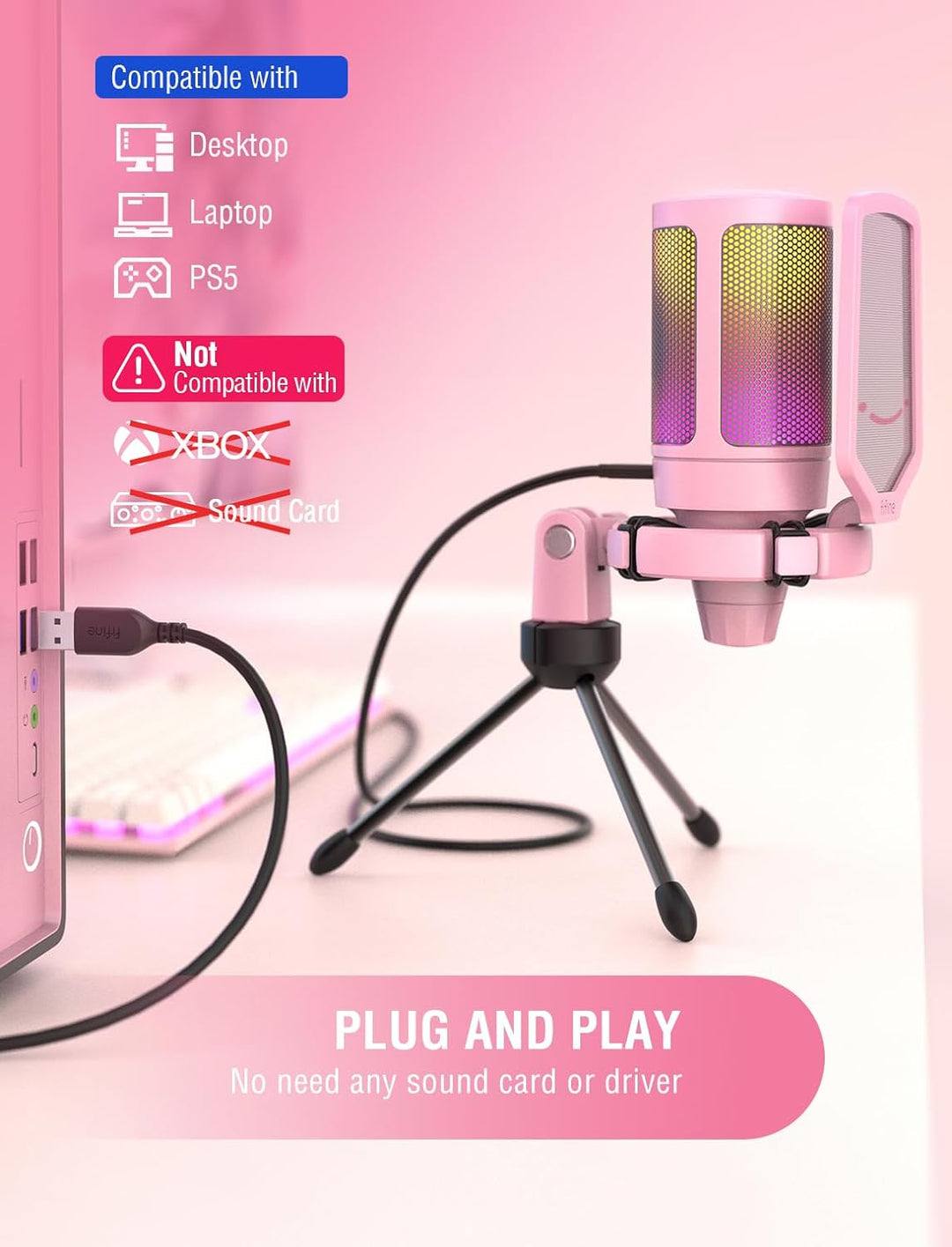 FIFINE Micrófono USB para juegos de PC para streaming de podcasts,...