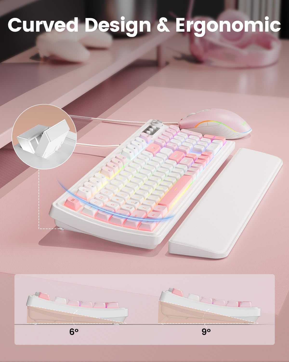 SABLUTE Teclado y mouse para juegos con cable, teclado y mouse con...