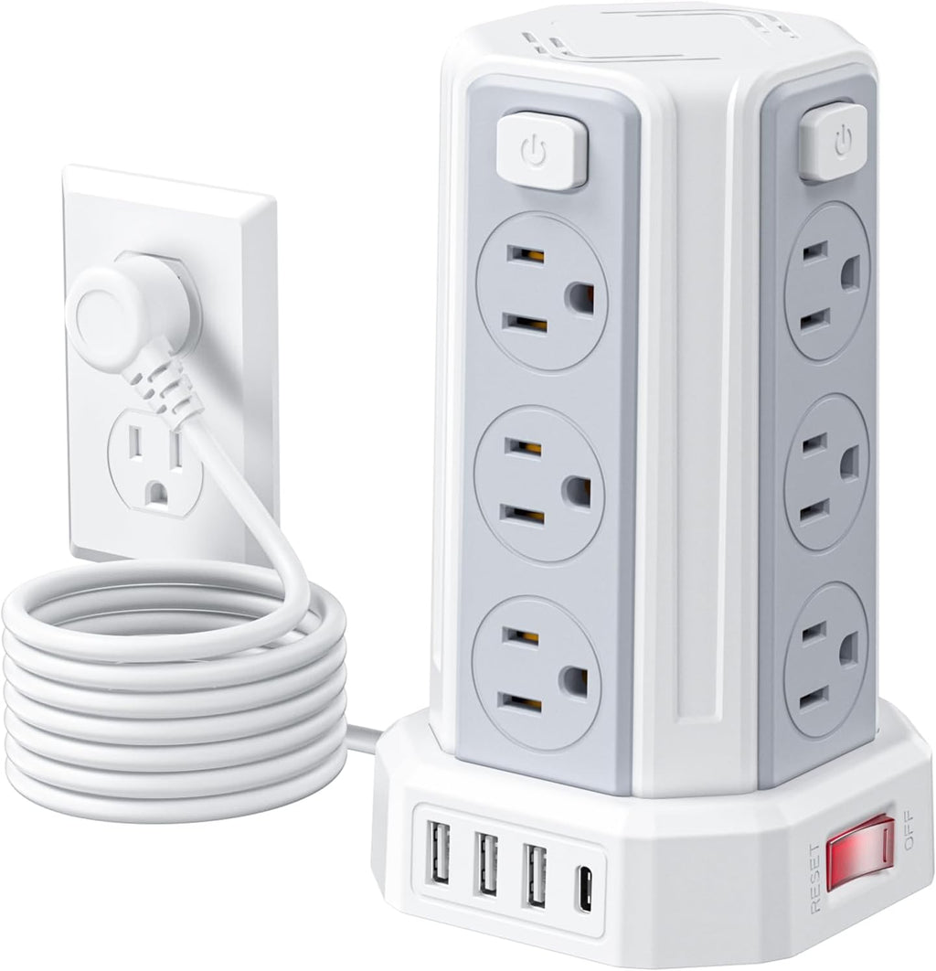 SMALLRT Power Strip - Cable de extensión de 6.5 pies con 12 tomas de corriente alterna múltiples, 4 USB (1 USB C), estación de carga de escritorio para hogar, oficina, universidad, dormitorio esencial