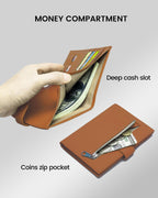 Karmiir Cartera de viaje compacta para pasaporte RFID, cartera de cuero para pasaporte con tarjetero, bolsillo con cremallera para monedas y compartimento para efectivo, color marrón