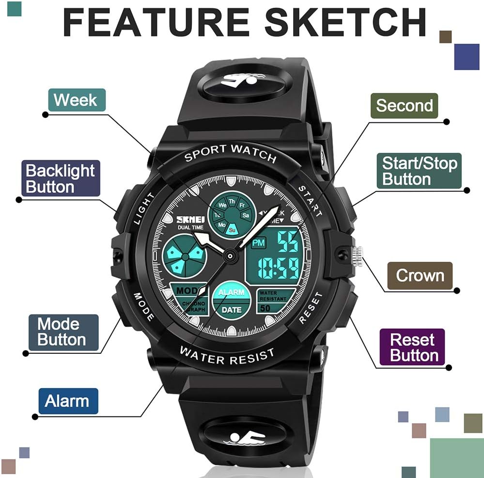 ATIMO Reloj impermeable multifunción LED para niños - Regalos para niños