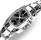 OLEVS Reloj para mujer Elegante de cara cuadrada pequeña con eslabones de acero tungsteno correa de pulsera, reloj de muñeca para damas, impermeable, luminoso, analógico de cuarzo de precisión, elegante reloj de vestir, joyería de lujo delicada