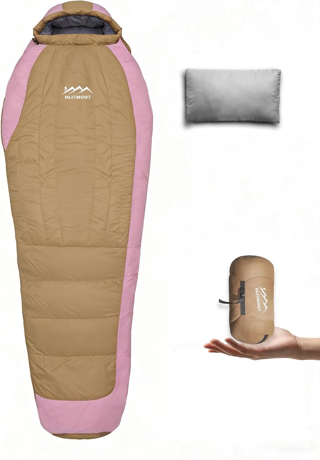 Saco de dormir de plumón con almohada para mochilero
