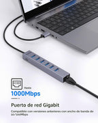 FORIDA, hub USB 8 de 7 puertos, con puerto de carga inteligente, adaptador 5V/3A