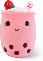 DITUCU - Lindo té Boba de peluche, peluche de té con burbujas de caricatura, almohada suave de taza de té con leche de fresa para el hogar, regalo para abrazar para niños, rosa de 19.6 pulgadas