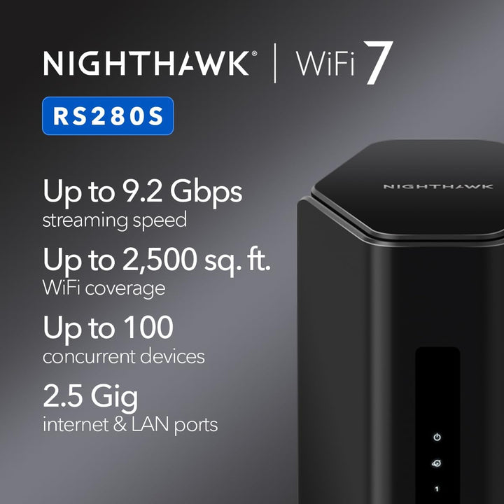 NETGEAR Router WiFi 7 de tres bandas Nighthawk (RS280S): solo enrut...