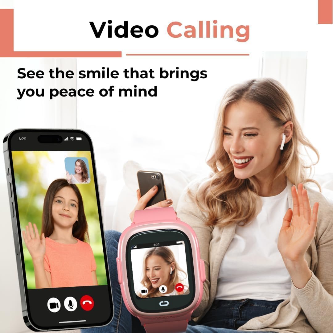 Reloj inteligente para niños con rastreador GPS, llamadas de audio y video, alertas SOS, cámara HD, rastreador de fitness, controles parentales, reloj inteligente para niños y niñas, requiere suscripción (rosa)