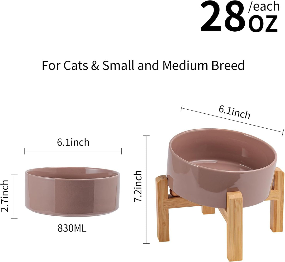 Tazón de cerámica para perros elevado/elevado en 15° inclinado, antideslizante, para razas pequeñas/medianas, Bulldog inclinado, cara grande, comida para mascotas, plato de alimentación de