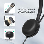 Yealink Auriculares USB UH37 con micrófono de cancelación de ruido, auriculares con cable para computadora portátil, certificados por equipos, cable USB-A/C, funciona con zoom y otras plataformas UC