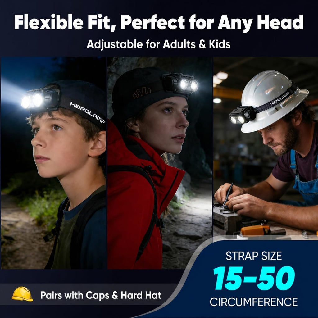 Lámpara Linterna frontal LED recargable, paquete de 2 lámparas de cabeza superbrillantes con sensor de movimiento, luces de cabeza ajustables de 45° para casco de frente, 7 modos, impermeables, para