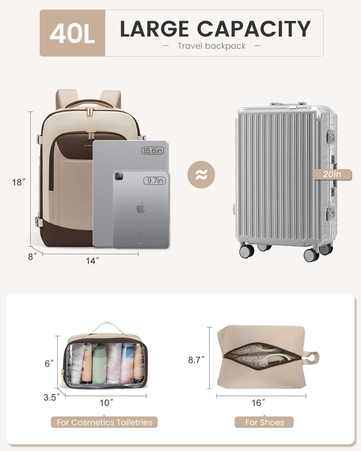 LOVEVOOK Mochila de viaje de 40 L para mujeres y hombres, mochila g...