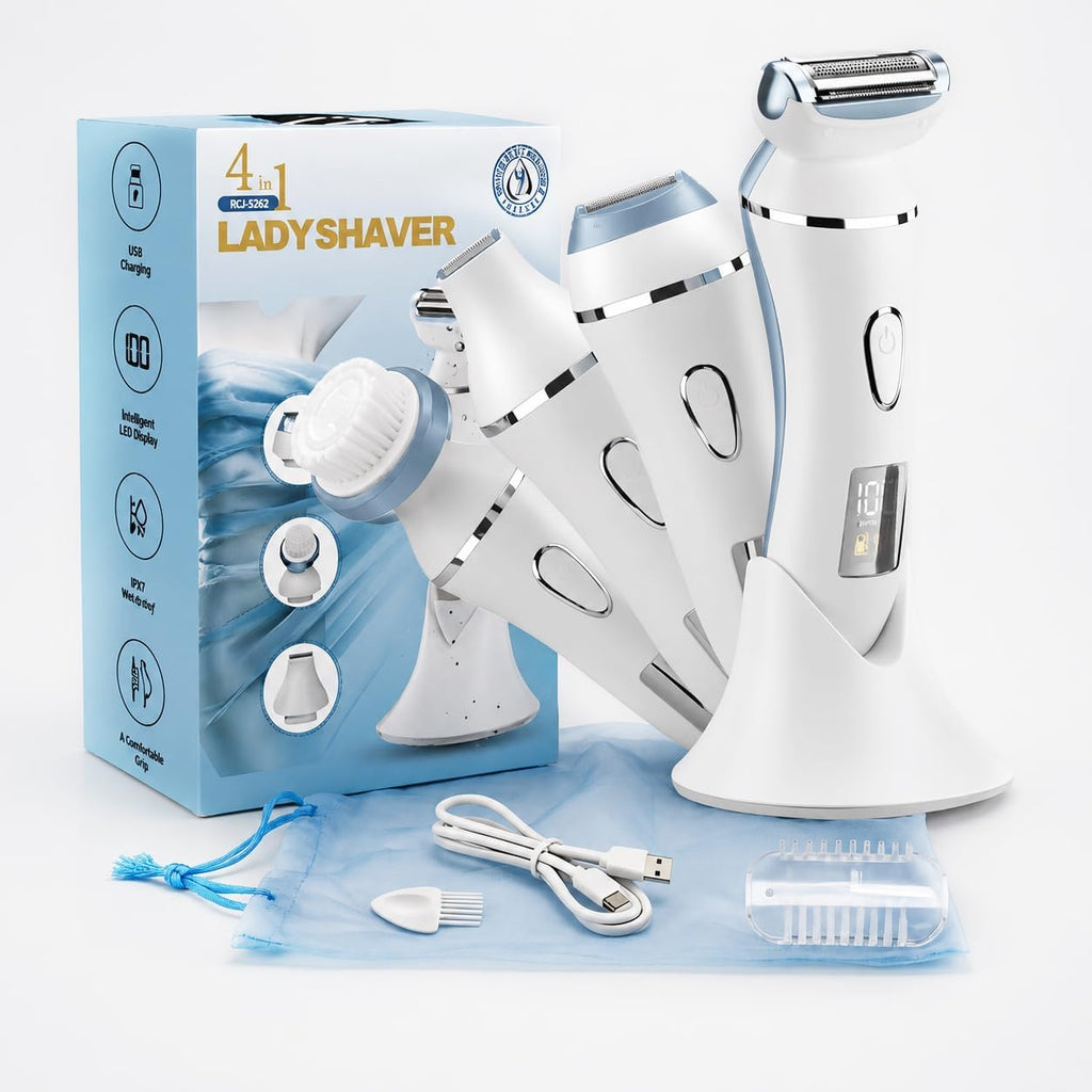 Afeitadora 4 en 1 para mujer, maquinilla de afeitar eléctrica impermeable y