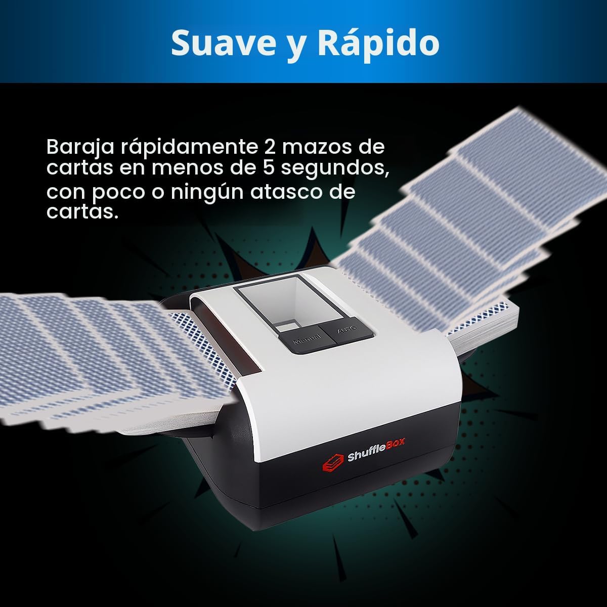 ShuffleBox Barajador automático de tarjetas S1 con batería incorporada recargable de 2000 mAh, máquina barajadora ultra silenciosa de 2 cubiertas