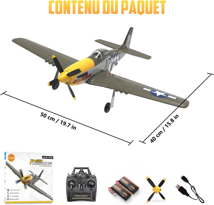 HAWK'S WORK Avión RC P-51D Mustang de 500mm, Avión de guerra a...