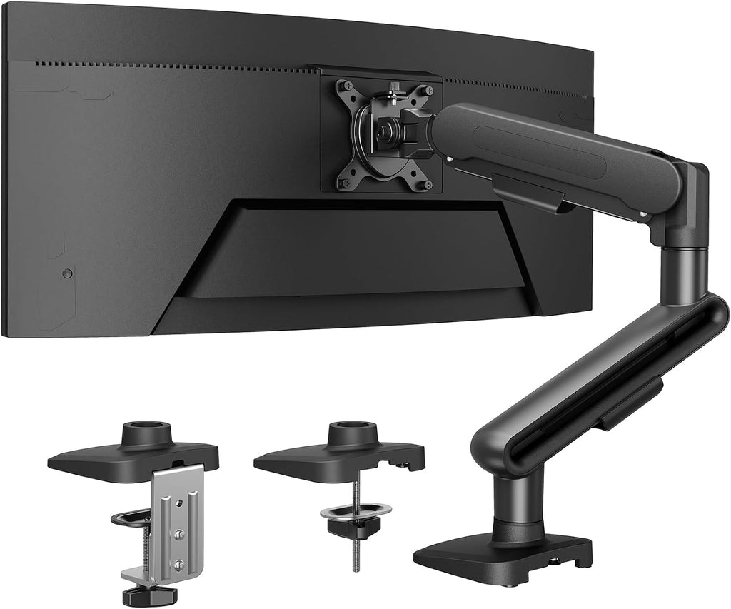 HUANUO Brazo de monitor ultraancho para pantallas de 13 a 40 pulgadas, soporte para monitor individual con capacidad para hasta 26.4 libras, soporte de monitor ajustable con abrazadera en C y base de