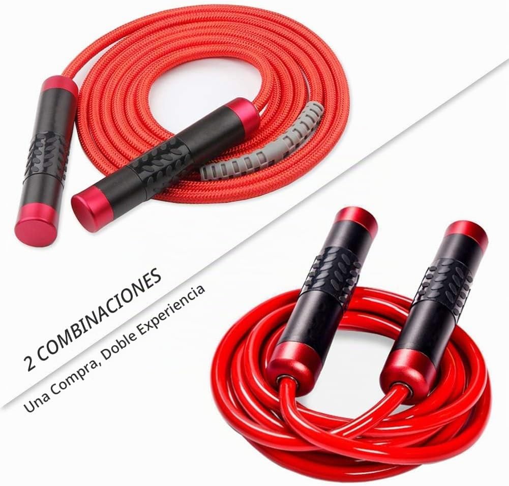 Redify Cuerda de saltar con peso para entrenamiento físico (1 libra), rodamiento de bolas sin enredos, cuerda de saltar de velocidad rápida para boxeo MMA, pérdida de peso, mango de aluminio, longitud