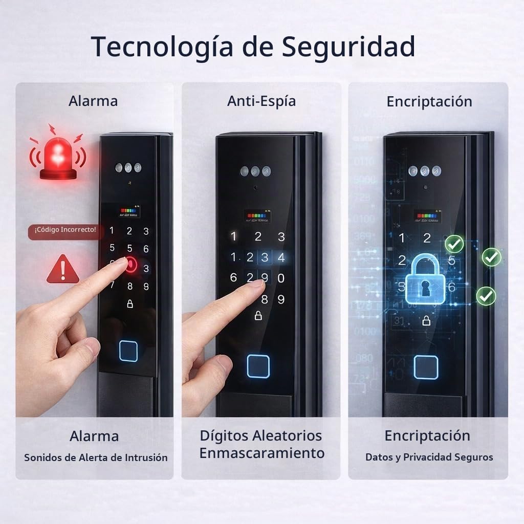 Cerradura de puerta inteligente con videoportero: reconocimiento facial 3D y entrada de huellas dactilares, cerrojo digital Palm Scan con control de aplicaciones, entrada sin llave para hogares