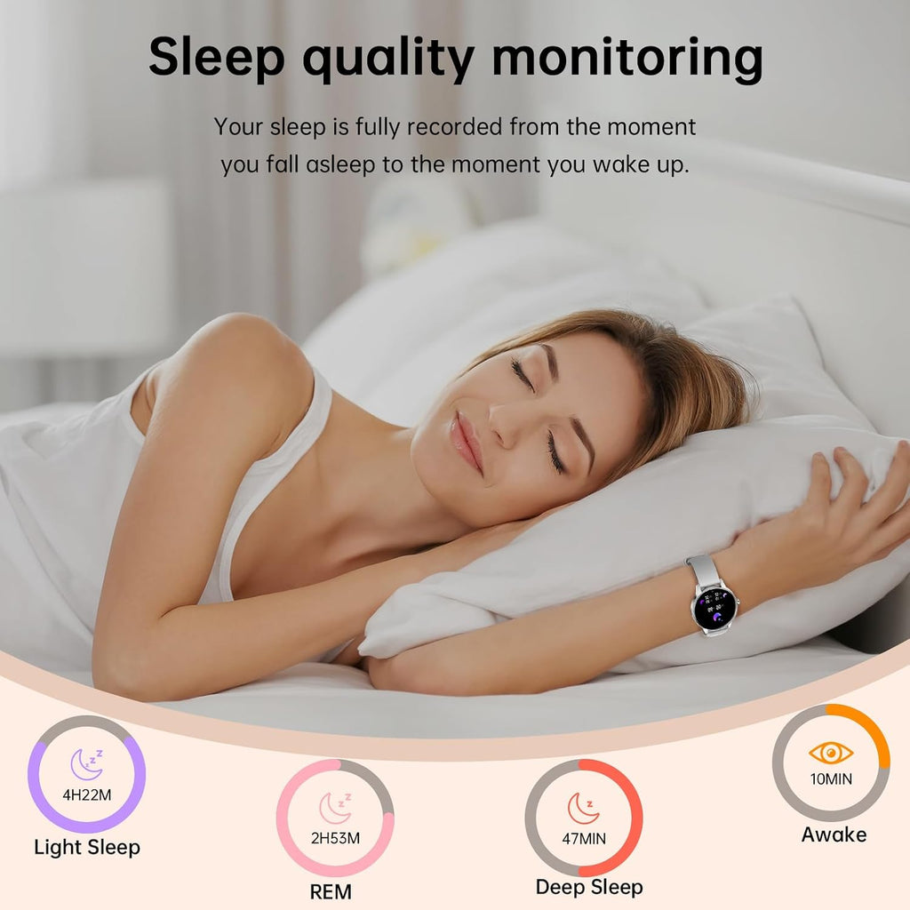 Reloj inteligente para mujer (respuesta/hacer llamadas), pantalla HD de 1.27 pulgadas con monitor de frecuencia cardíaca/sueño, más de 130 modos deportivos IP68 impermeable seguimiento de