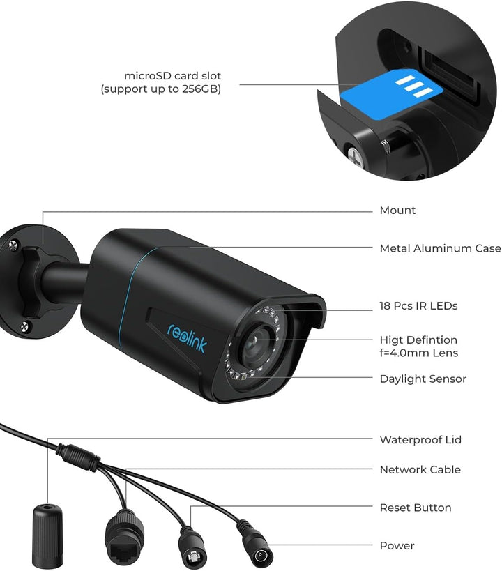 REOLINK Cámara IP PoE de seguridad 4K\/8MP, vigilancia exterior en...