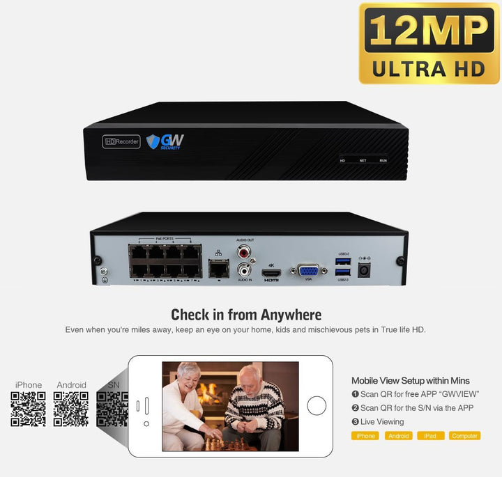 GW Security Sistema de cámara de seguridad de audio y video POE de...