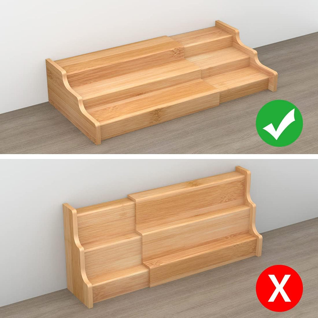 Organizador de gabinete de cocina para especias, estante de exhibición expandible de bambú de 3 niveles, color amarillo