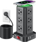SMALLRT - Cable de extensión con múltiples tomas, torre de regleta de alimentación con protector de sobretensiones, extensor de salida de 10 pies con 12 salidas de CA, 4 USB, regleta de alimentación