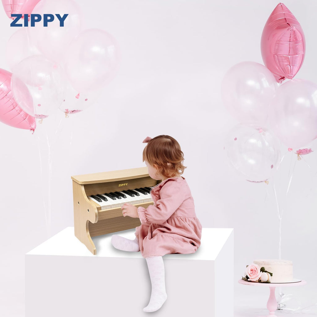 ZIPPY Teclado de piano para niños, piano digital de 25 teclas para niños, mini instrumento educativo musical, juguete de madera para niños y niñas (roble)