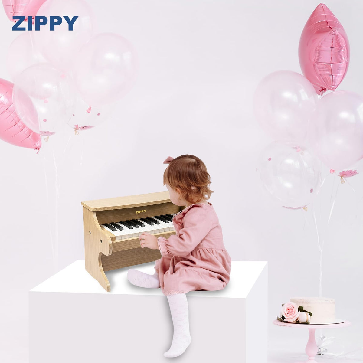 ZIPPY Teclado de piano para niños, piano digital de 25 teclas para niños, mini instrumento educativo musical, juguete de madera para niños y niñas (roble)