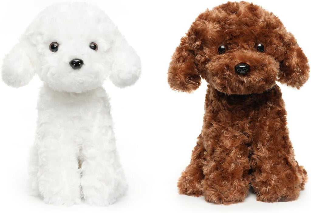 Juguete caniche de peluche blanco y marrón, perro de peluche para regalo