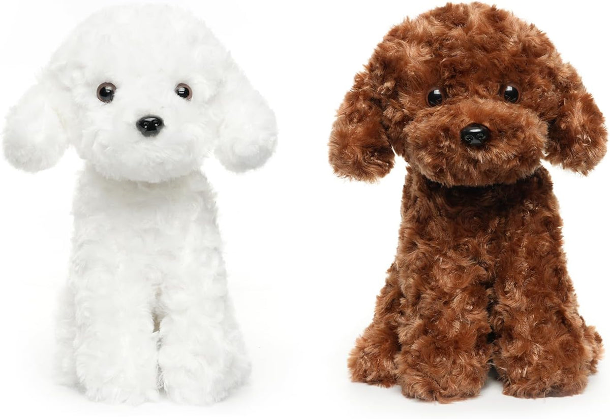 Juguete caniche de peluche blanco y marrón, perro de peluche para regalo