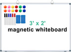 Pizarra blanca magnética de 3 x 2 pies, pizarra blanca grande de borrado en seco de 36 x 24 pulgadas, pizarra blanca de presentación de aluminio con bandeja larga para bolígrafos, 6